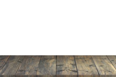 Wooden stand isolated on white backgrouna. wooden floor. Dark boards with white background. Copy space