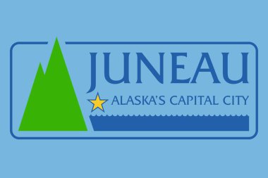 Alaska eyaletinin başkenti Juneau bayrağı. Juneau şehrinin bayrağı. Amerikan kasabası Juneau 'nun bayrağı. Iowa başkentinin sembolü