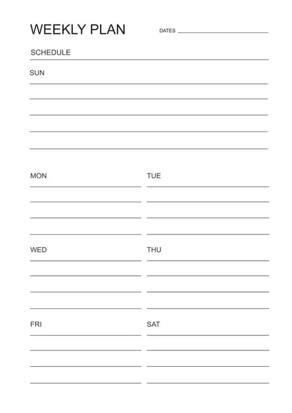 Weekly planner. Planner for every week. Schedule for week. Weekly calendar. Organizer for working five days. Business plan. weekly organizer. To do list. Empty cells of planner
