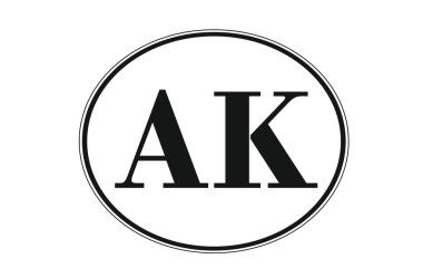 Sign of state of Alaska for sticking on glass of car. Sign of Alaska. vehicle badge. Abbreviation for state of Alaska. car sticker. Abbreviation AK