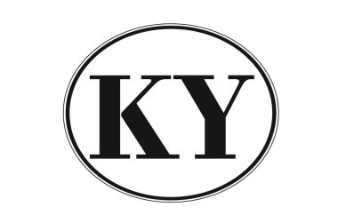 Sign of state of Kentucky for sticking on glass of car. Sign of Kentucky. vehicle badge. Abbreviation for state of Kentucky. car sticker. Abbreviation KY