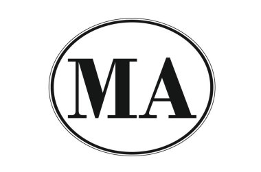 Sign of state of Massachusetts for sticking on glass of car. Sign of Massachusetts. vehicle badge. Abbreviation for state of Massachusetts. car sticker. Abbreviation MA