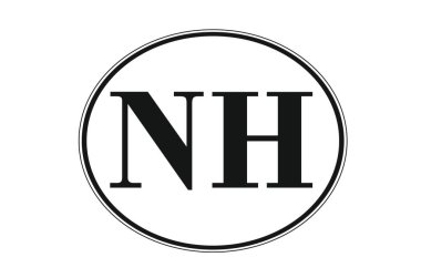 Sign of state of New Hampshire for sticking on glass of car. Sign of New Hampshire. vehicle badge. Abbreviation for state of New Hampshire. car sticker. Abbreviation NH