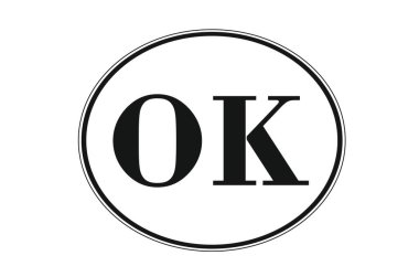 Sign of state of Oklahoma for sticking on glass of car. Sign of Oklahoma. vehicle badge. Abbreviation for state of Oklahoma. car sticker. Abbreviation IA