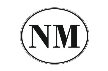 Sign of state of New Mexico for sticking on glass of car on background of flag. Sign of New Mexico on state flag. vehicle badge. Abbreviation for state of New Mexico. car sticker. Abbreviation NM