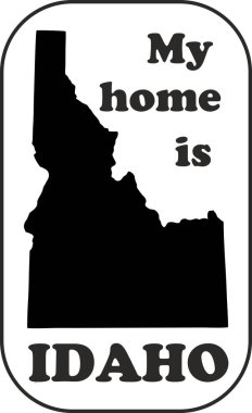 Sign of state of Idaho for sticking on glass of car. Sign of Idaho. vehicle badge. car sticker. Oval sticker with text My home is Idaho