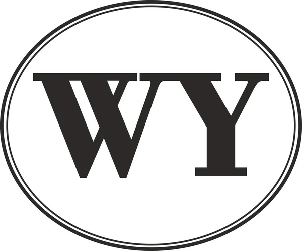 Sign of state of Wyoming for sticking on glass of car on background of flag. Sign of Wyoming on state flag. vehicle badge. Abbreviation for the state of Wyoming. car sticker. Abbreviation WY