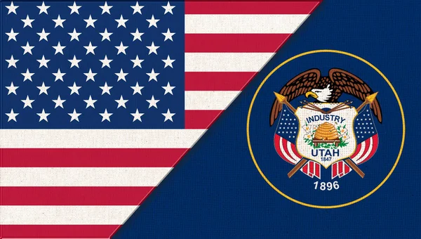 Σημαίες Της Γιούτα Και Των Ηνωμένων Πολιτειών Της Αμερικής Σημαίες — Φωτογραφία Αρχείου