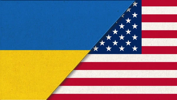 Flags of Ukraine and United states of America. Sports competition. Sportive competition. Economic cooperation. International cooperation. Ukrainian and American flags. Double flag 3d illustration