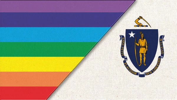 Flagi Massachusetts Igbt Koncepcja Seksualna Podwójna Flaga Ilustracja Flagi Massachusetts — Zdjęcie stockowe