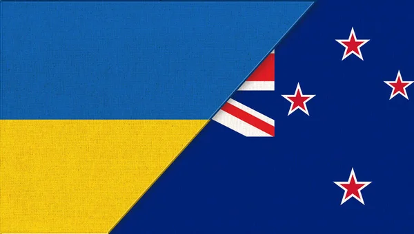 乌克兰和新西兰国旗 3D插图 两个旗子在一起 乌克兰和新西兰的国家象征 乌克兰和新西兰的关系 乌克兰与新西兰之间的运动会 — 图库照片