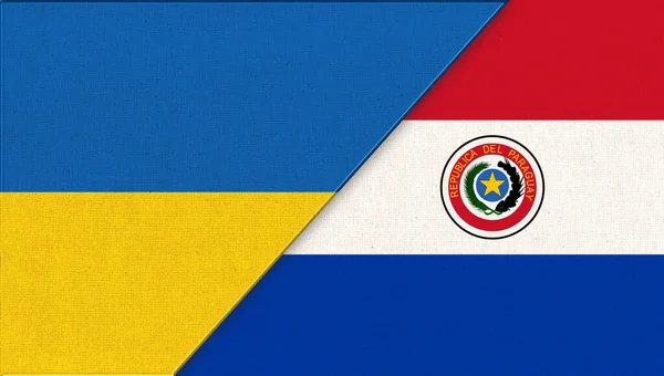 ウクライナとパラグアイの旗 3Dイラスト 二つの旗 ウクライナとパラグアイの国民のシンボル ウクライナとパラグアイの関係 二国間の外交関係は — ストック写真