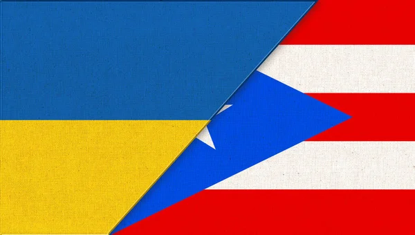ウクライナとプエルトリコの旗 3Dイラスト 二つの旗 ウクライナとプエルトリコの国民のシンボル ウクライナとプエルトリコの関係 二国間の外交関係は — ストック写真