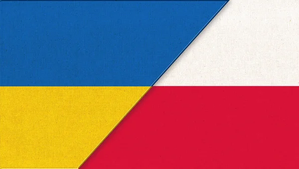 Flags of Ukraine and Poland - 3D illustration. Two Flags Together. National symbols of Ukraine and Poland. Ukrainian and Polish relations. diplomatic relations between two countries