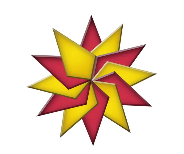Rött Gult Vasst Föremål Polygon Isolerad Vit Bakgrund Geometrisk Figur — Stockfoto