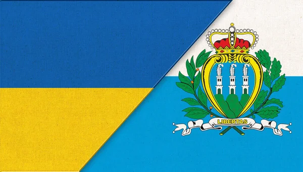 乌克兰和圣马力诺的国旗 3D插图 两个旗子在一起 乌克兰和圣马力诺的国家象征 乌克兰和圣马力诺的关系 两国外交关系 — 图库照片