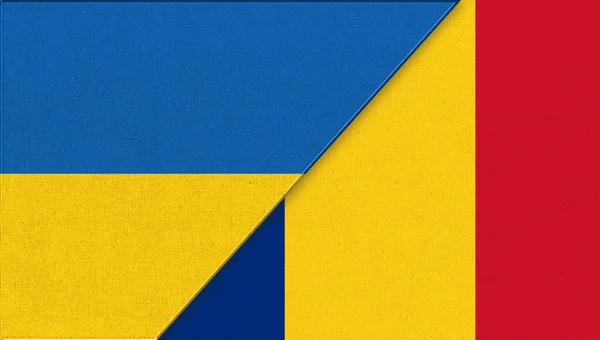 Ukrayna Romanya Bayrakları Boyutlu Illüstrasyon Bayrak Birlikte Ukrayna Romanya Nın — Stok fotoğraf