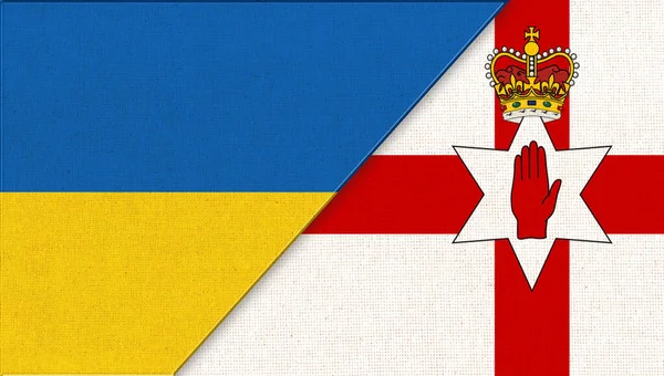 乌克兰和北爱尔兰国旗 3D插图 两面旗 乌克兰和北爱尔兰的国家象征 乌克兰和北爱尔兰的关系 两国外交关系 — 图库照片