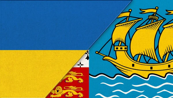乌克兰 圣皮埃尔和密克隆的国旗 乌克兰 圣皮埃尔和密克隆的国家象征 国家间的外交关系 圣皮埃尔和密克隆的领土集合体 — 图库照片