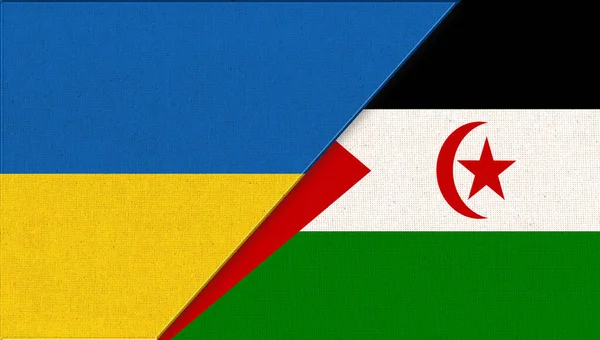 Bandeiras Ucrânia Saara Ocidental Símbolos Nacionais Ucrânia Sara Ocidental República — Fotografia de Stock