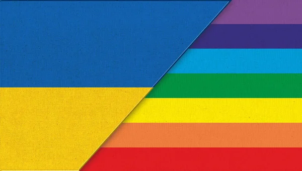 Bandeira Ucrânia Ilustração Lgbt Duas Bandeiras Juntas Símbolo Nacional Ucrânia — Fotografia de Stock