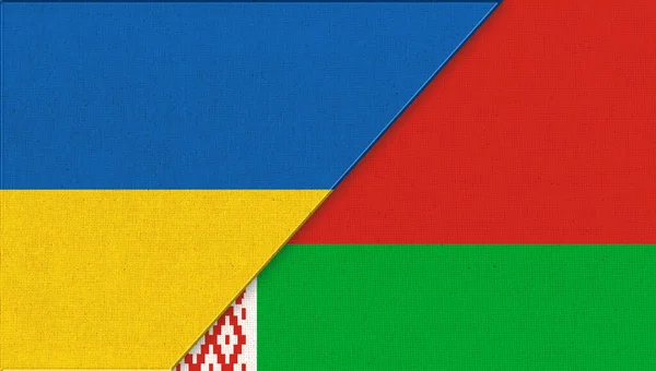 Flags of Ukraine and Belarus - 3D illustration. Two Flags Together. National symbols of Ukraine and Belarus. Ukrainian and Belarusian relations. diplomatic relations between two countries
