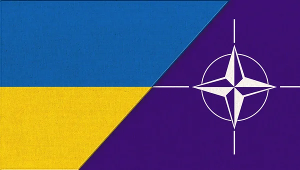 Ukrainas Och Natos Flaggor Ukrainas Och Natos Flagg Ukrainas Och — Stockfoto