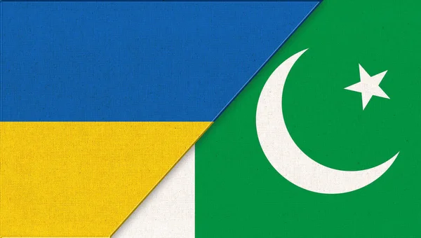 乌克兰和巴基斯坦伊斯兰共和国的国旗 3D插图 织物的纹理 乌克兰和巴基斯坦的国家象征 亚洲国家 3D插图 外交关系 — 图库照片