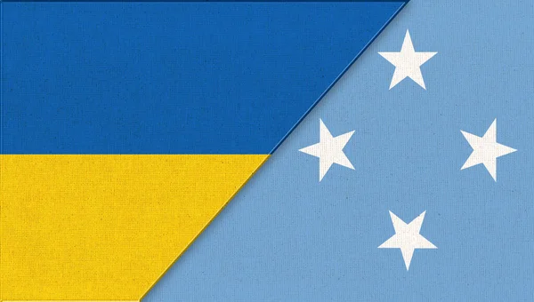 Flagi Ukrainy Mikronezji Ilustracja Terytorium Podregionu Oceanii Narodowe Symbole Ukrainy — Zdjęcie stockowe
