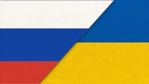 Zászló Ukrajna Oroszország Nemzeti Szimbólumok Ukrajna Oroszország Illusztráció Ukrán Orosz — Stock Fotó
