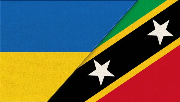 Flag Ukraine Saint Kitts Nevis Ілюстрація Два Прапори Разом Національні — стокове фото