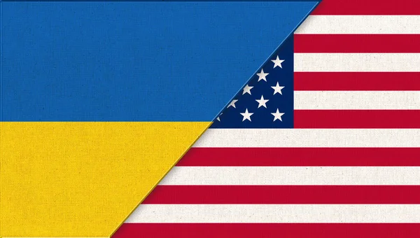Прапор України Сша Українські Американські Прапори Тканинній Текстурі Два Прапори — стокове фото