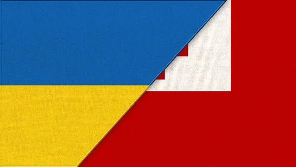 Bandeira Ucrânia Tonga Ucraniano Tongaflags Textura Tecido Duas Bandeiras Juntas — Fotografia de Stock