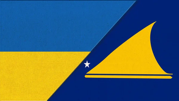 Ukrainas Och Tokelaus Flagga Ukrainska Och Tokelau Flaggor Tyg Struktur — Stockfoto