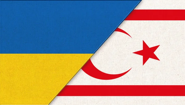 Flag of Ukraine and Northern Cyprus. Ukrainian and Northern Cyprus flags on fabric texture. Two Flags Together. National Symbols of Ukraine and Northern Cyprus. European countries.Diplomatic relations