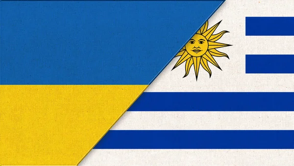 우크라이나 국기와 우루과이 종으로 이루어져 우크라이나와 우루과이의 사이의 우크라이나와 우루과이 — 스톡 사진