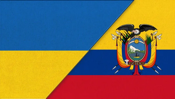 Flaggor Ukraina Och Ecuador Illustration Två Flaggor Tillsammans Nationella Symboler — Stockfoto