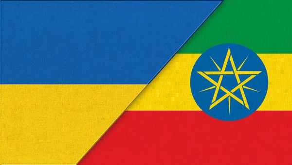 Bandiera Dell Ucraina Dell Etiopia Illustrazione Simboli Nazionali Ucraina Etiopia — Foto Stock
