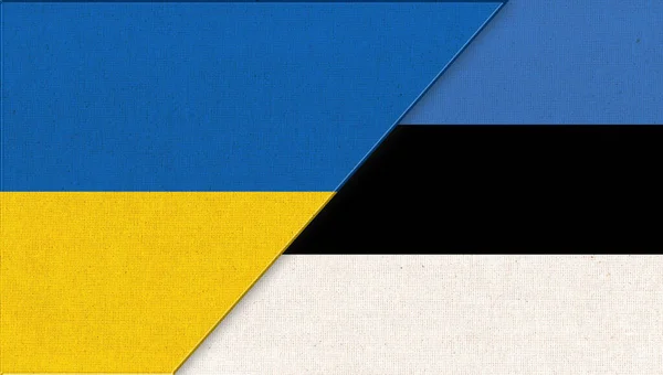 Flagi Ukrainy Estonii Dwie Flagi Razem Narodowe Symbole Ukrainy Estonii — Zdjęcie stockowe