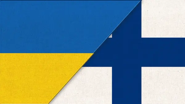 Прапори України Фінляндії Два Прапори Національні Символи України Фінляндії Українські — стокове фото