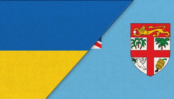 Ukrajna Fidzsi Zászlói Két Zászló Együtt Ukrajna Fidzsi Nemzeti Szimbólumai — Stock Fotó