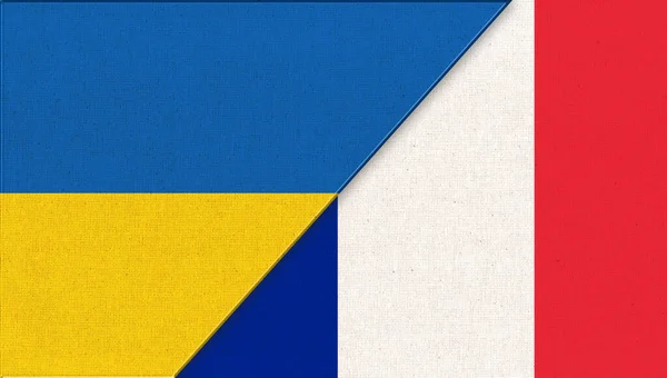 乌克兰和法国的国旗 两个旗子在一起 乌克兰和法国的国家象征 乌克兰和法国的关系 两国外交关系 足球比赛 — 图库照片