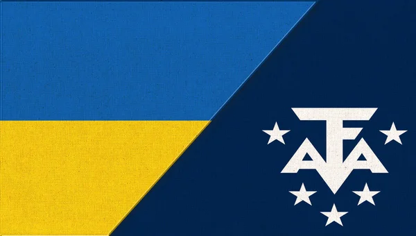 Flagi Ukrainy Oraz Francuskich Ziem Południowych Antarktycznych Narodowe Symbole Ukrainy — Zdjęcie stockowe