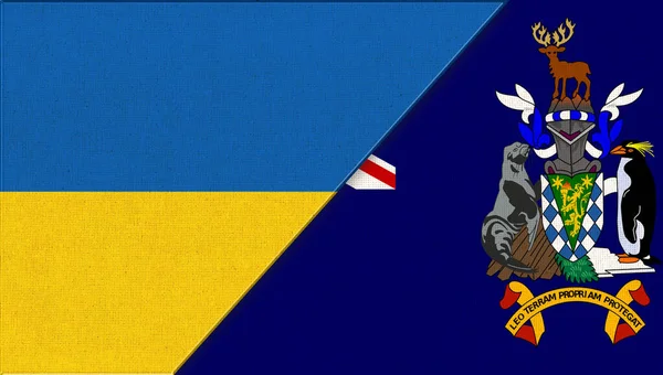 乌克兰和南桑威奇群岛的国旗 乌克兰和南桑威奇群岛的国家象征 外交关系 乌克兰与南桑威奇群岛的会晤 — 图库照片