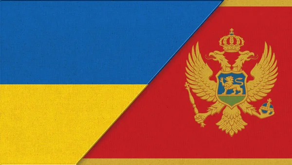 乌克兰和黑山的国旗 两个旗子在一起 乌克兰和克罗地亚的国家象征 乌克兰和黑山的关系 两国外交关系 足球比赛 — 图库照片