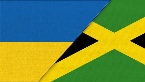 Ukrainan Jamaikan Liput Kaksi Lippua Yhdessä Ukrainan Jamaikan Kansalliset Symbolit — kuvapankkivalokuva