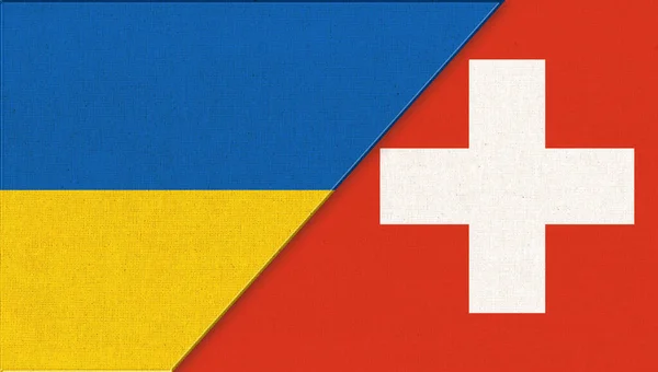 우크라이나와 스위스의 국기이다 플래그 우크라이나와 스웨덴의 상징이다 우크라이나와 스위스의 사이의 — 스톡 사진