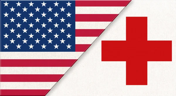 Flags Usa International Committee Red Cross American Humanitarian Organization Flags — Stock Photo, Image