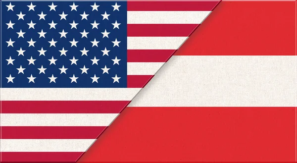 Flags Usa Austria American Austrian National Flags Fabric Surface Usa — Stock Photo, Image