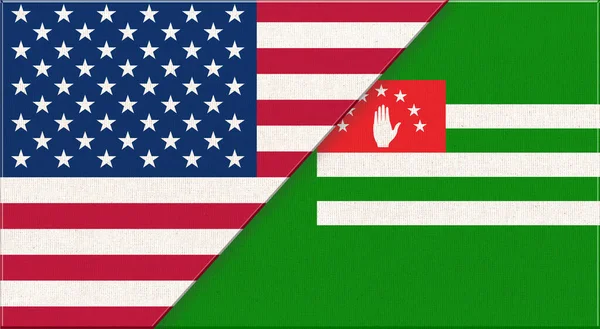 Bandeiras Dos Eua Abcásia Bandeiras Nacionais Americanas Abecásias Superfície Tecido — Fotografia de Stock